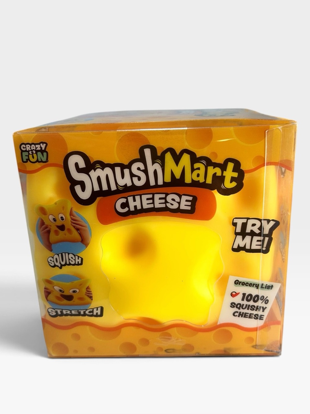 Crazy Fun SmushMart Cheese Block Squishy Toy NIB RMS